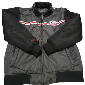 COOGI Flight Bomber Jacket Black  Embroidered Logo Red white Stripes